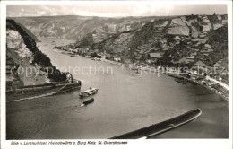 72466607 St Goarshausen Blick Vom Loreleyfelsen Auf Burg Katz Ehrenthal - Loreley