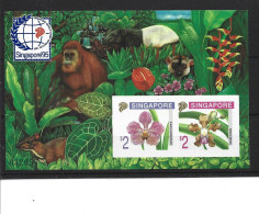 1995 SINGAPOUR BF 33  ** Expo Philatélique , Fleurs, Singe, Non Dentelé - Singapore (1959-...)