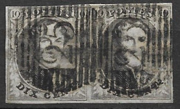 OBP6 In Paarmet 4 Randen En Met Balkstempel P25 Charleroi (zie Scans) - 1851-1857 Médaillons (6/8)