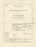 Avis De PAYEMENT D'un Mandat Ordinaire - Imprimé Administration Des Postes N° 1414 - Cad La COURTINE 10 FEVR 1902 - Wetten & Decreten