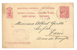 Entier Postal 1904 Weitzel Huissier Luxembourg Vers Albert Guillé Huissier Paris - Postwaardestukken