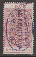NZ 1882 LONGTYPE 4s QV REVENUE SOTN UBA WELLINGTON NZ OVAL CANCEL - Postal Fiscal Stamps
