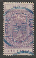 NZ 1882 LONGTYPE 3s QV REVENUE SOTN LEVIN FISCAL CDS IN BLUE - Post-fiscaal