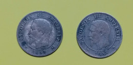 2 Centimes. Napoleon III. 2 Pièces. 1855D ANCRE Et 1855A CHIEN. - 2 Centimes