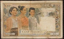 Indochina Indochine Vietnam Viet Nam Laos Cambodia 100 Piastres VF Banknote Note / Billet 1954 - Pick # 97 / 02 Photo - Indocina