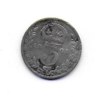 (Monnaies). GB. Grande Bretagne. 3 Penny 1901 Victoria Argent - Otros & Sin Clasificación