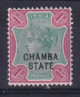 India - Chamba: 1887/95   QV 'Chamba State' OVPT   SG18    1R   Green & Carmine     MH - Chamba