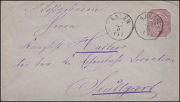 Württemberg Umschlag U 30 Ziffer 10 Pf Im Achteck AALEN 7.5. Nach Stuttgart - Postal  Stationery