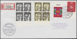 655+644 Heinemann 5 Pf + 1 DM Je UR-Viererblock + Zusatzfr. Sonder-R-Zettel 1970 - R- & V- Vignetten
