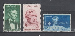 USA   1959 N° 657 / 59  = 3 Valeurs  Neuf X X  A. Lincoln - Neufs