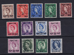 Qatar: 1957/59   QE II OVPT Set    SG1-12    Used - Qatar