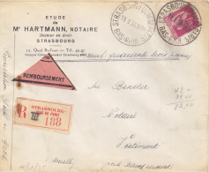 Lettre Contre Remboursement "Notaire" Obl. Strasbourg Le 11 I 35 Sur 1f75 Paix N° 289 (tarif Du 18/7/32) Pour Vatimont - 1932-39 Paz