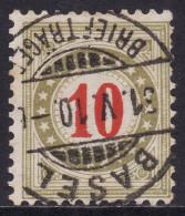 Schweiz: Portomarke SBK-Nr. 25BN (Rahmen Bräunlicholiv, Wz. Kreuz, 1908-1909) Vollstempel BASEL 31.V.10. BRIEFTRÄGER - Taxe