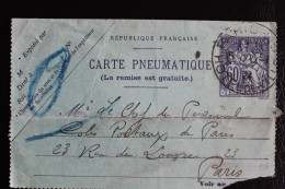 1924 CARTE PNEUMATIQUE TYPE CHAPLAIN 60C BLEU CAD PARIS HOTEL DE VILLE DU 15/1/24 CAD PARIS RP E/ TELEGRAPHE... - Telegramas Y Teléfonos