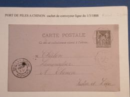 DL 6  FRANCE  BELLE CARTE  ENTIER 1888 CONVOYEUR  PORT DE PILES A CHINON  ++  AFF. INTERESSANT+ - Altri & Non Classificati
