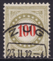 Schweiz: Portomarke SBK-Nr. 28BN (Rahmen Bräunlicholiv, Wasserzeichen Kreuz, 1908-1909) Stempel ZUG 23 II 12 - Postage Due