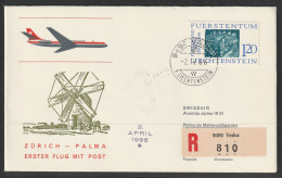 1966, Swissair, Erstflug, Liechtenstein - Palma De Mallorca - Luchtpostzegels