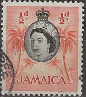 JAMAICA 1956 Queen Elizabeth II - Coconut Palms - ½d. - Black And Red FU - Jamaica (...-1961)