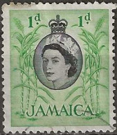 JAMAICA 1956 Queen Elizabeth II - Sugar Cane - 1d. - Black And Green FU - Jamaica (...-1961)