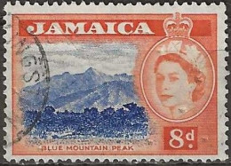 JAMAICA 1956 Queen Elizabeth II - Blue Mountain Peak - 8d. - Blue And Orange FU - Jamaica (...-1961)