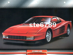 FERRARI 512 TESTAROSSA Voiture Auto Fiche A4 Illustrée Automobile - Coches