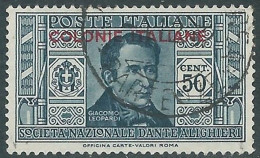 1932 EMISSIONI GENERALI USATO DANTE 50 CENT - RA2-9 - General Issues