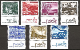 Israël Israel 1973 N° 532 / 8 Avec Tab ** Rivière, Montagne, Arava, Planche à Voile, Aqueduc, Tel-Dan, Plage, Eilat Acre - Nuevos (con Tab)