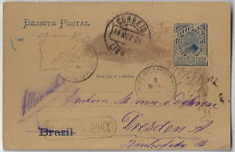 Brazil 1900 Postal Stationery Card Maceió - Recife - Lisboa Portugal - Dresden Germany Cancel Correio Urbano Urban Mail - Postwaardestukken