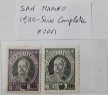 1936 San Marino, Serie Complete-2 Valori Nuovi Con Gomma Originale E Senza Traccia Di Linguella MNH** - Neufs