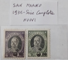 1936 San Marino, Serie Complete-2 Valori Nuovi Con Gomma Originale E Senza Traccia Di Linguella MNH** - Nuovi