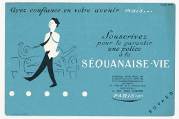 Buvard  20.9 X 13.9 Assurances LA SEQUANAISE-VIE  Piéton Dans Passage Protégé Automobile Janvier 1954 Bleu - Banque & Assurance