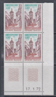 France  N° 1685 XX Riquewihr, En Bloc De 4 Coin Daté Du  17 . 1 . 72 ; Sans Trait,  Sans Charnière, TB - 1970-1979