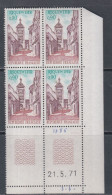 France  N° 1685 XX Riquewihr, En Bloc De 4 Coin Daté Du  21 . 5 . 71 ; 1 Trait,  Sans Charnière, TB - 1970-1979