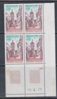 France  N° 1685 XX Riquewihr, En Bloc De 4 Coin Daté Du  19 . 4 . 71 ; 2 Traits,  Sans Charnière, TB - 1970-1979