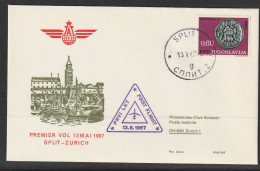 1967, JAT, Erstflug, Split - Zürich - Airmail