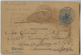 Brazil 1905 Postal Stationery Card From Salvador To Recife Cancel Posta Urbana Urban Mail - Entiers Postaux