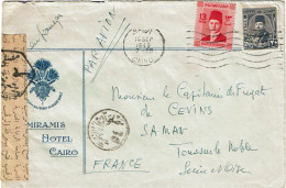 CTN89/DV- LETTRE AVION AU DEPART HÔTEL SEMIRAMIS LE CAIRE / TOUSSUS LE NOBLE 16/9/1949  CENSURE - Cartas & Documentos