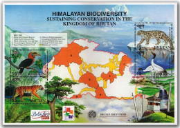 BHUTAN 2001 Himalaya,Snow Leopard,Black Necked Crane,Tiger,Hornbill, Bird, Map,HongKong, MS MNH (**) - Bhutan