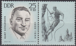 1963 DDR, ** Mi:DD WZd74, Yt:DD 667, Kurt Schlosser (1900-1944), Aufbau Der Nationalen Gedenkstätten-Sportler (I) - Arrampicata