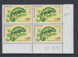 France N° 1692 XX Protection Nature : Caméléon En Bloc De 4 Coin Daté Du 29 . 9 . 71, Sans Charnière, TB - 1970-1979