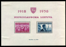 LITHUANIA 1939 20th Anniversary Of The Republic Block LHM / *. Michel Block 1A - Lituania