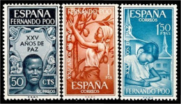 Fernando Poo 239/41 1965 XXV Aniv. De Paz Española Alegoría-Recolección-Escuel - Fernando Po