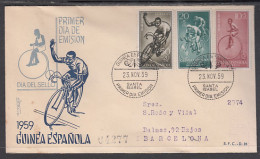 Guinea Española 395/97 1959 Día Del Sello Ciclismo SPD Sobre Primer Día - Spaans-Guinea