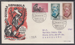 Guinea Española 355/57 1955 Día Del Sello Fauna SPD Sobre Primer Día - Spaans-Guinea