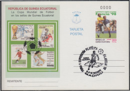 Guinea Ecuatorial Entero Postal 5 1998 Mundial Fútbol Francia 98 Matasellada - Otros & Sin Clasificación