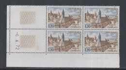 France N° 1712 XX  Abbaye De Charlieu En Bloc De 4 Coin Daté Du 6 . 4 . 72 , 1 Trait, Sans Charnière, TB - 1970-1979