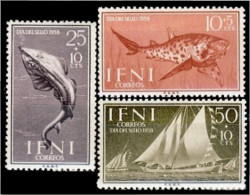 Ifni 149/51 1958  Día De Sello Fauna Barcos De Pesca MNH - Ifni