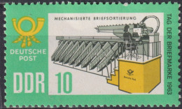 1963 DDR, ** Mi:DD 998, Yt:DD 701, Briefverteilmaschine, Tag Der Briefmarke - Tag Der Briefmarke