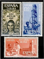 Sahara 239/41 1965 XXV Años De Paz Alegoría  -Asistencia Médica-Prospecciones  - Spanische Sahara