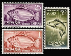 Sahara 222/24 1964 Día Del Sello De 1963 Fauna (peces) Fish MNH - Spanische Sahara